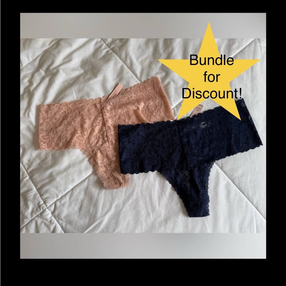 BONUS GWP! Victoria’s Secret Lace Thongs in Navy and Tan NWT - Picture 6 of 6